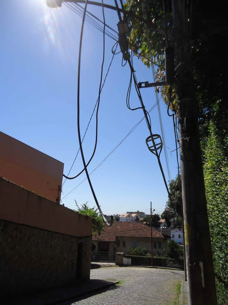 Wires hang down at head-height