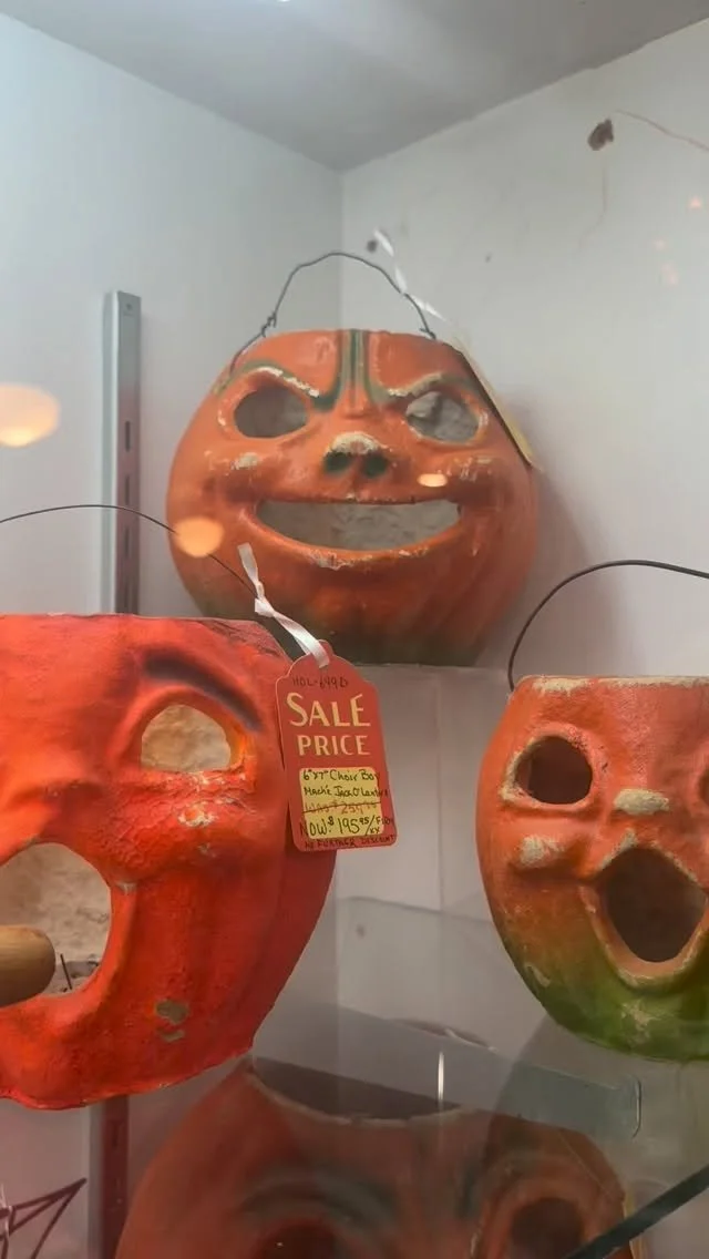 Every Day Is A Holiday is going all out for Halloween at The Rusty Crown! #rustycrownpgh #everydayishalloween #everydayisaholiday #vintagehalloween #antiquehalloween #papermachepumpkin #rustycrownfinds