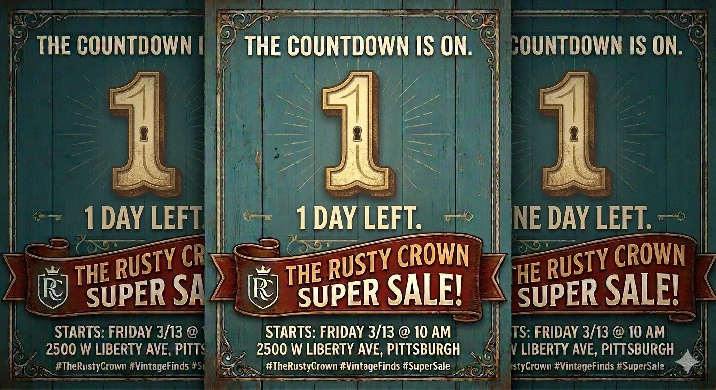 Tomorrow is the day! 👑 The doors at 2500 W Liberty Ave open at 10:00 AM sharp. Our 40 vendors have their best pieces ready, and we can&rsquo;t wait to see what treasures you find. Get here early for the best selection!

Don't forget, the sale offici