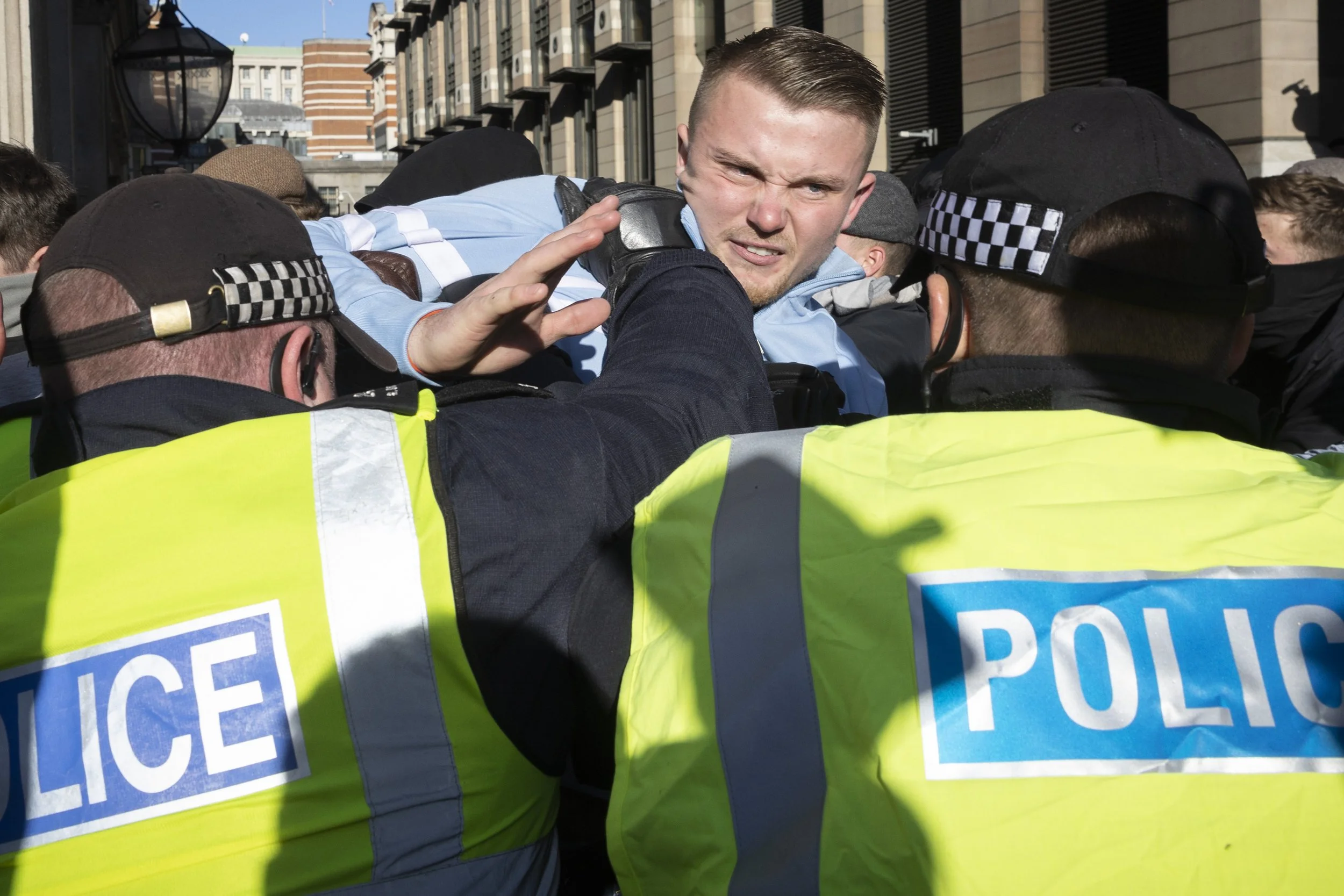 Right wing protesters clash with police near Whitehall on Armistice Day.11/11/2023
