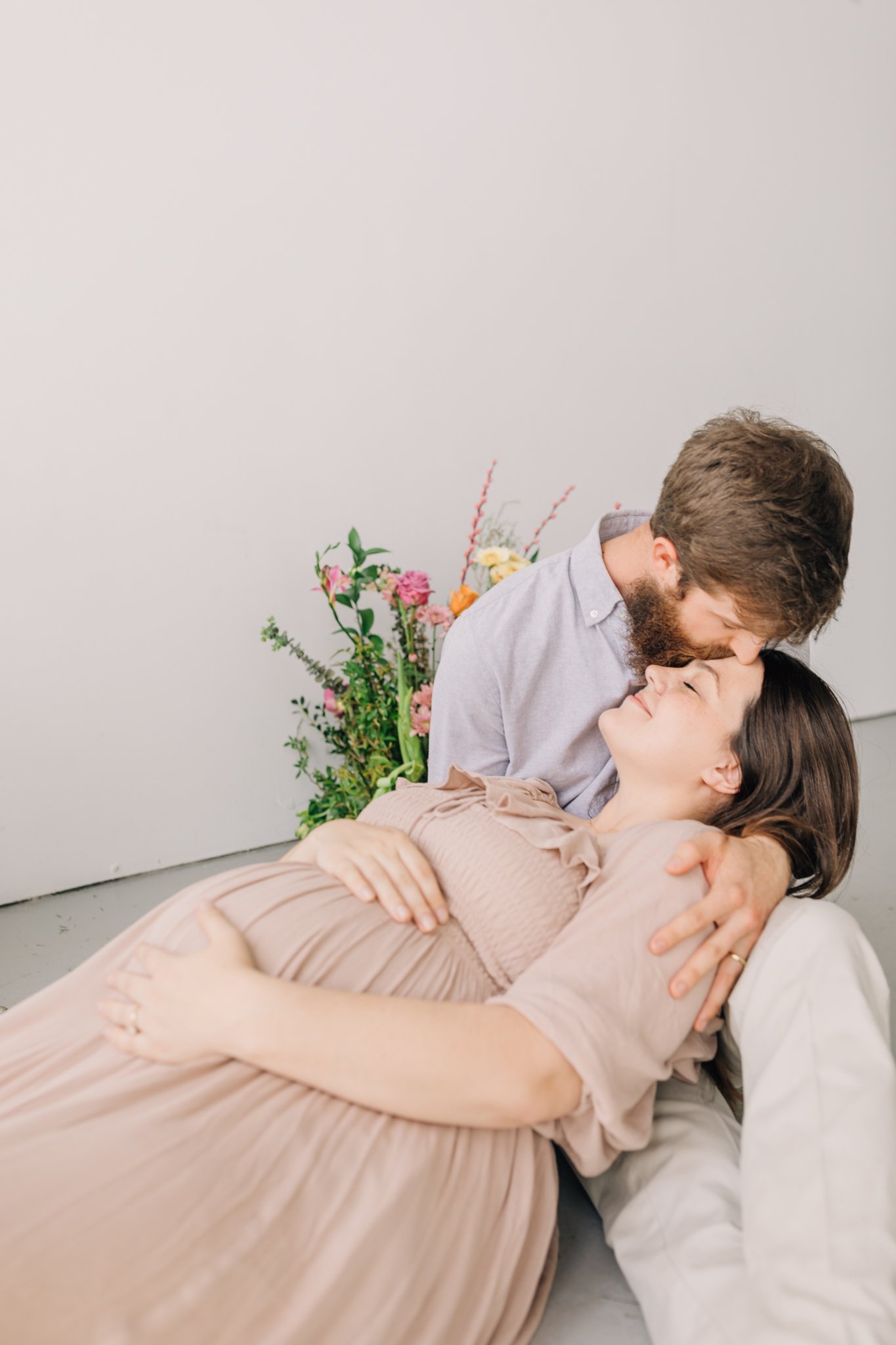 studio family maternity photos with flowers in Greenville, South Carolina-0800.jpg