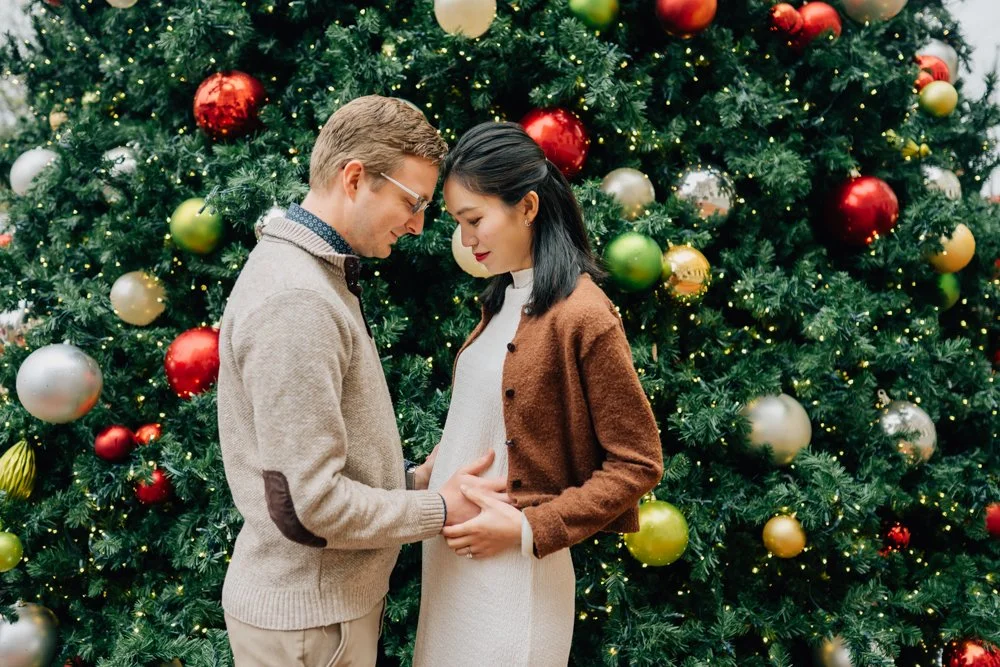 Christmas Maternity Photos in Downtown Greenville, SC