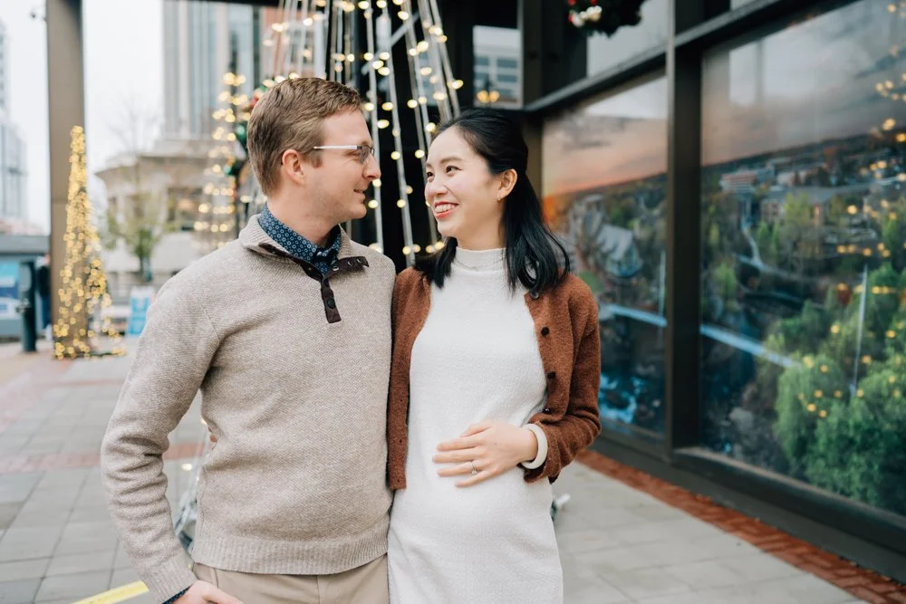 Best Maternity Photographer in Greenville. SC takes Christmas maternity photos in downtown Greenville, SC 