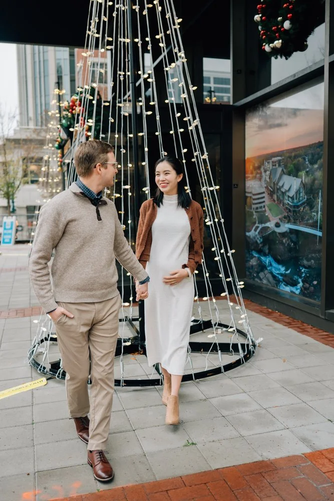 Christmas Maternity Photos in Downtown Greenville, SC