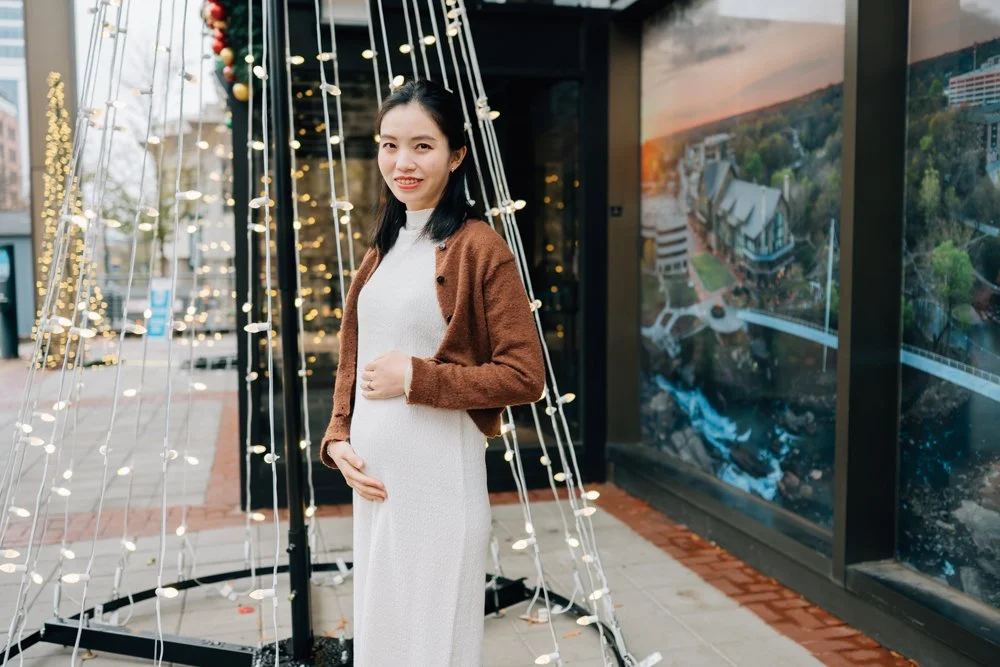 Christmas Maternity Photos in Downtown Greenville, SC