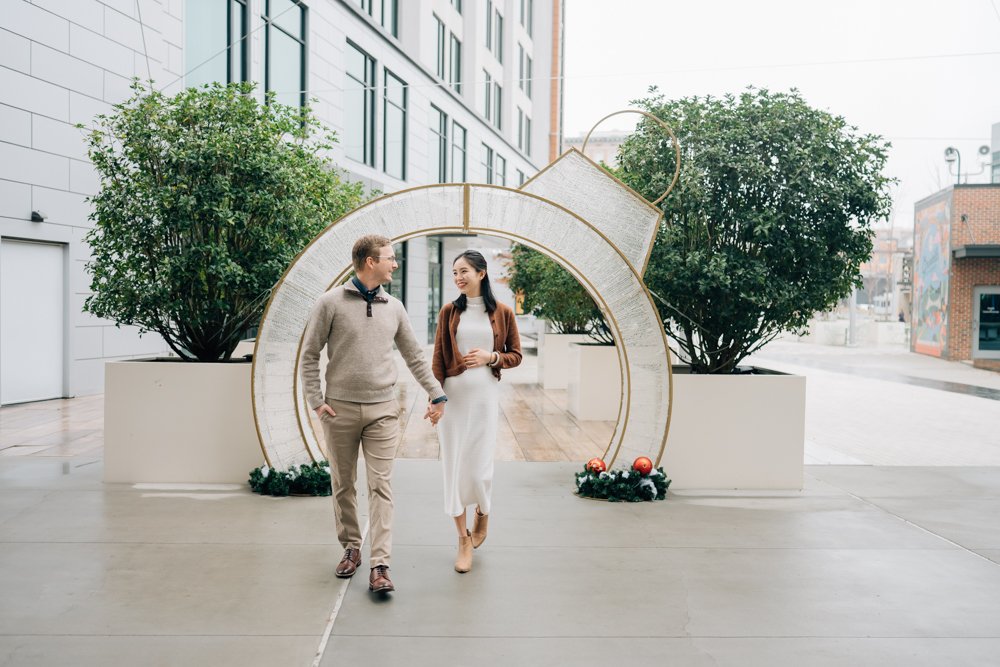 Christmas Maternity Photos in Downtown Greenville, SC