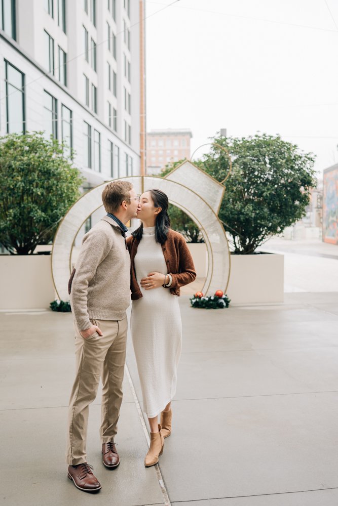  Best Maternity Photographer in Greenville. SC takes Christmas maternity photos in downtown Greenville, SC 
