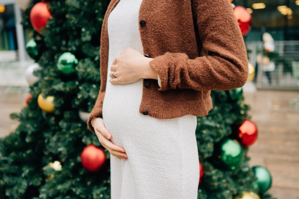 Christmas Maternity Photos in Downtown Greenville, SC