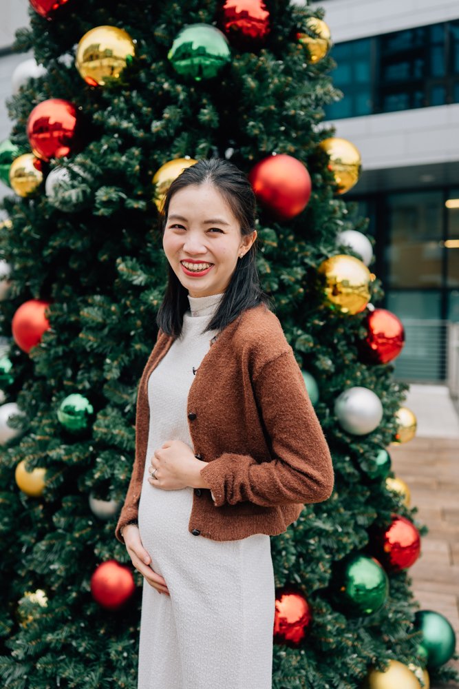 Christmas Maternity Photos in Downtown Greenville, SC