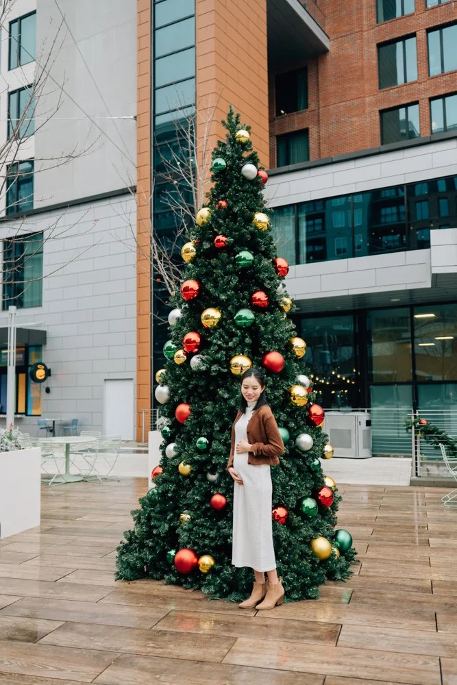 Christmas Maternity Photos in Downtown Greenville, SC