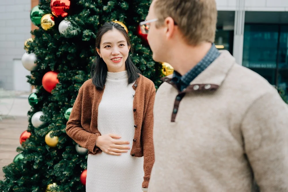 Christmas Maternity Photos in Downtown Greenville, SC