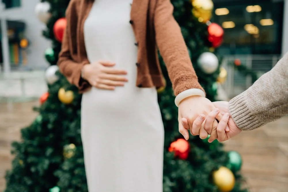Christmas Maternity Photos in Downtown Greenville, SC