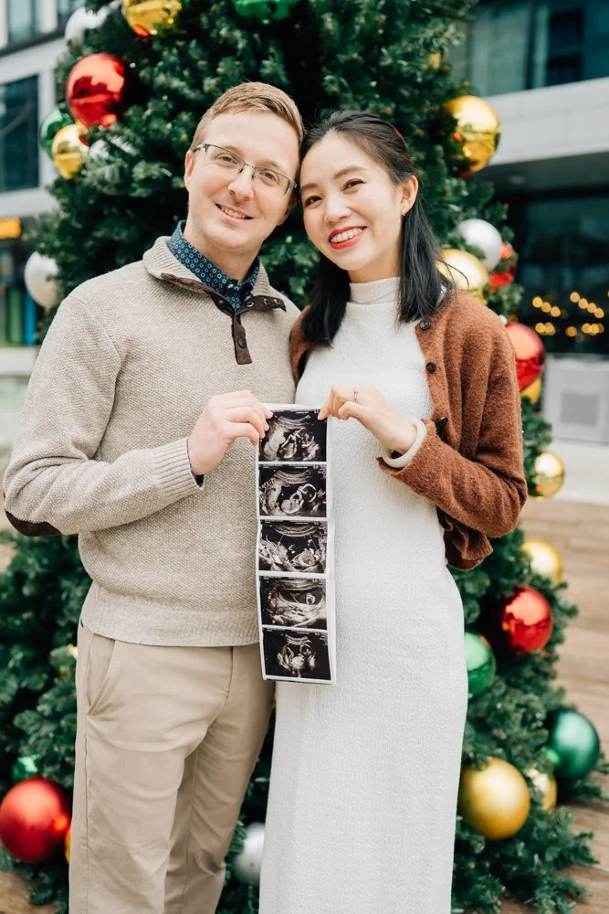 Christmas Maternity Photos in Downtown Greenville, SC