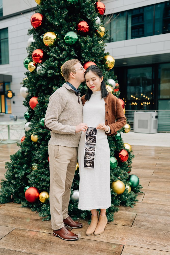 Christmas Maternity Photos in Downtown Greenville, SC