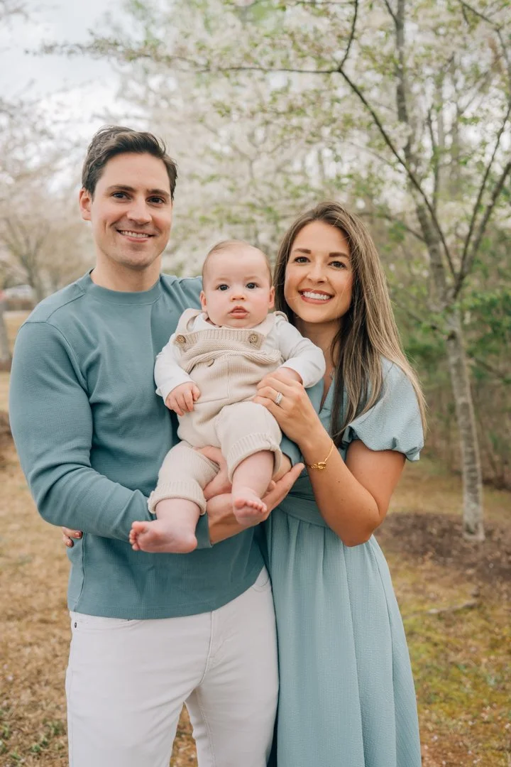 Family Photos During Spring Cherry Blossoms in Greenville, SC