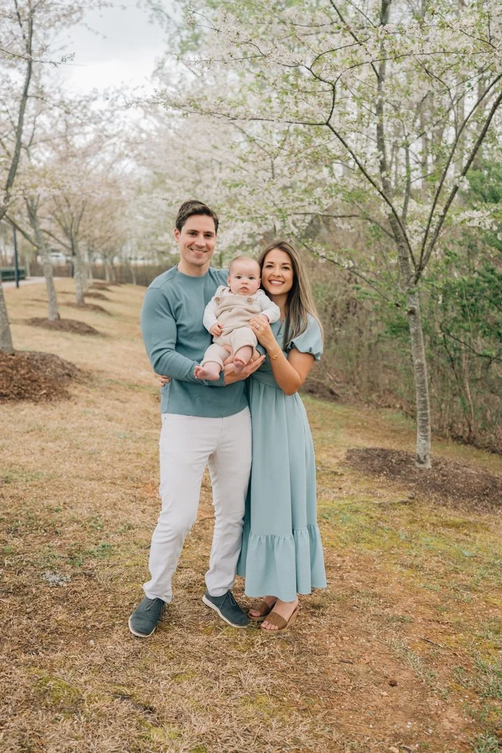 Family Photos During Spring Cherry Blossoms in Greenville, SC