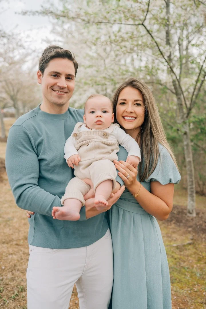 Family Photos During Spring Cherry Blossoms in Greenville, SC