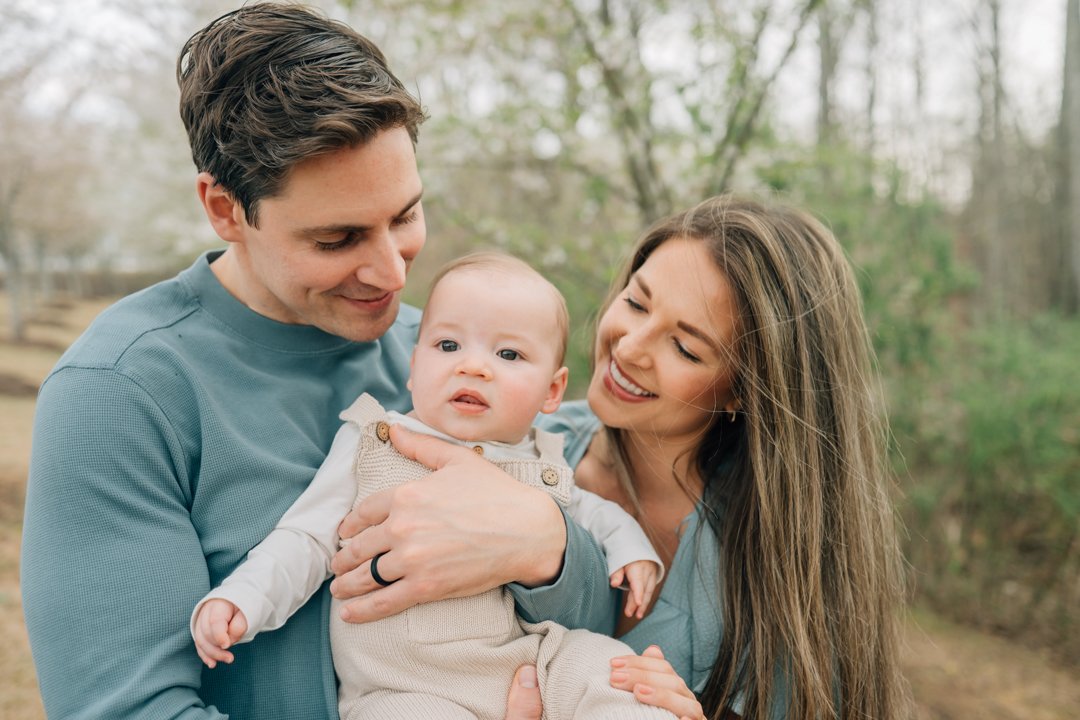 Family Photos During Spring Cherry Blossoms in Greenville, SC