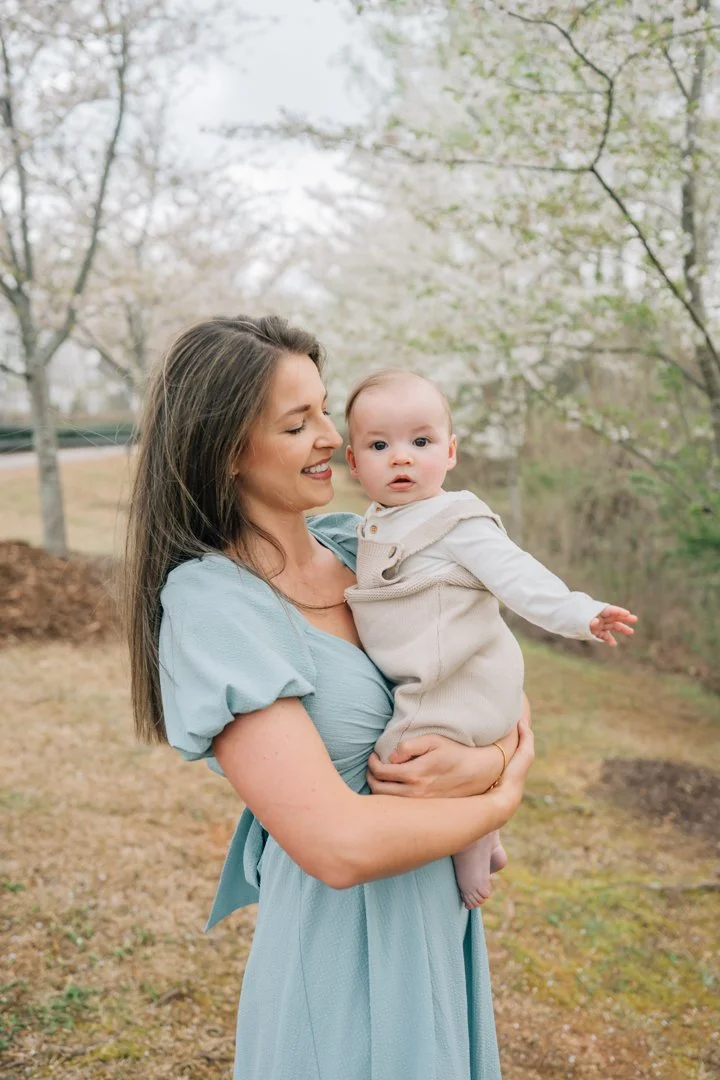 Family Photos During Spring Cherry Blossoms in Greenville, SC