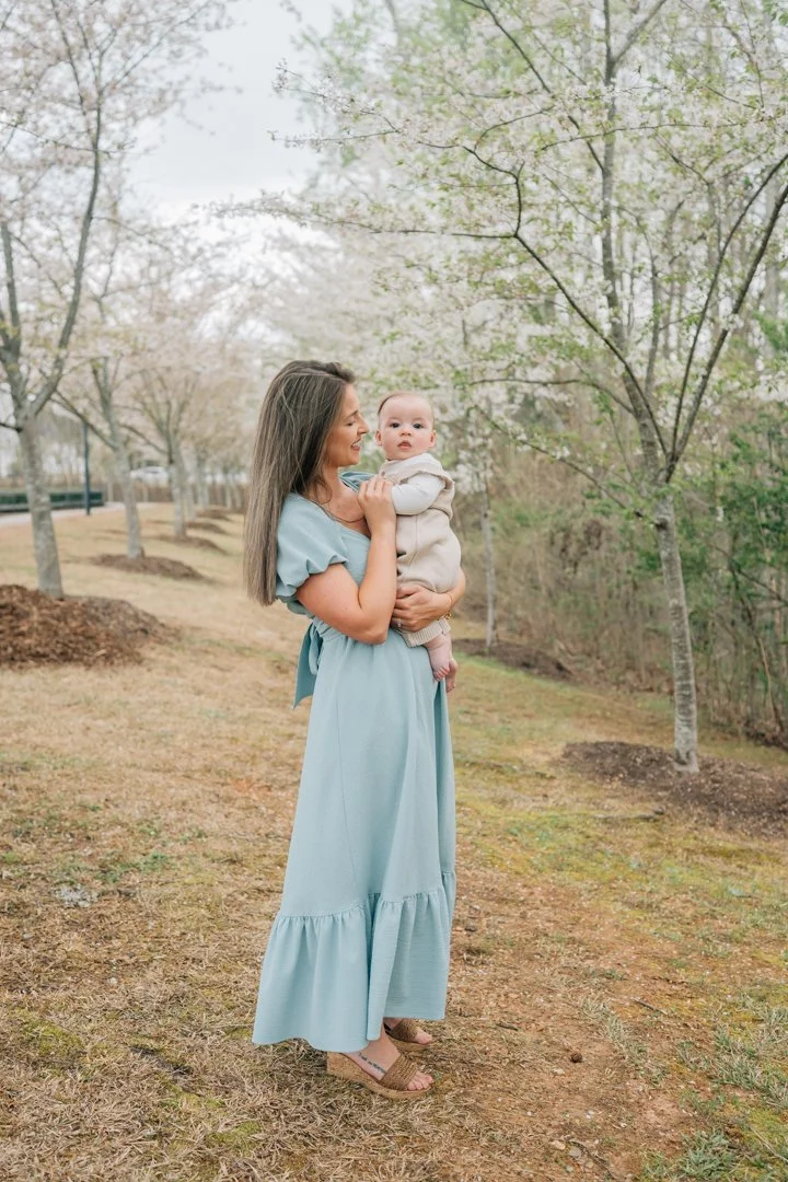 Family Photos During Spring Cherry Blossoms in Greenville, SC