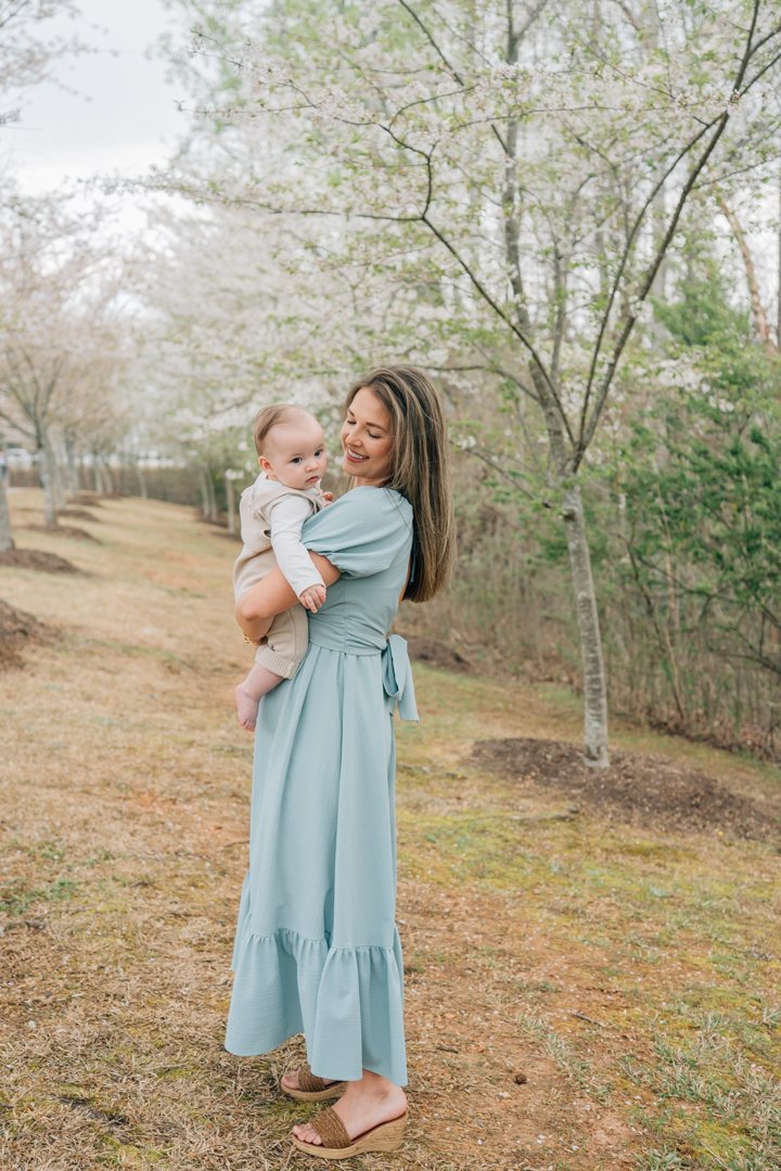 Family Photos During Spring Cherry Blossoms in Greenville, SC