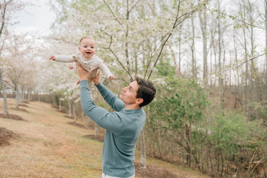 Family Photos During Spring Cherry Blossoms in Greenville, SC