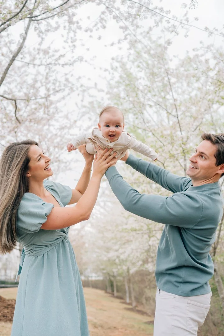 Family Photos During Spring Cherry Blossoms in Greenville, SC