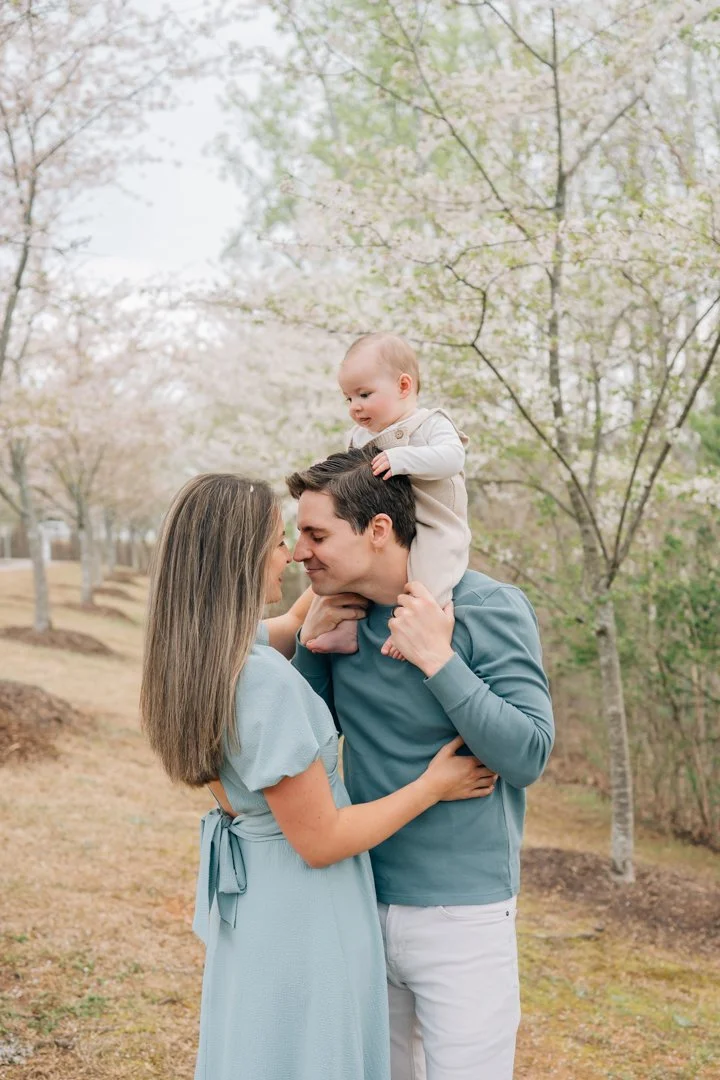 Family Photos During Spring Cherry Blossoms in Greenville, SC