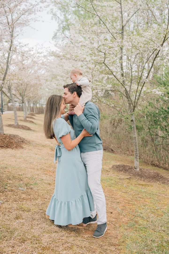 Family Photos During Spring Cherry Blossoms in Greenville, SC