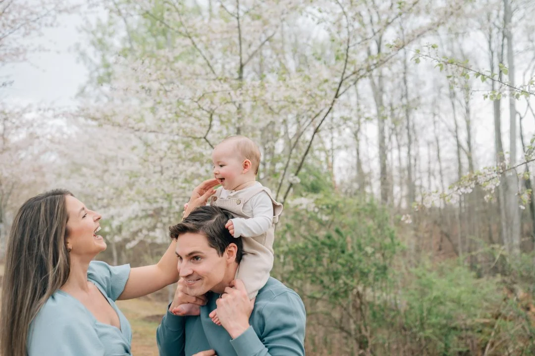 Family Photos During Spring Cherry Blossoms in Greenville, SC