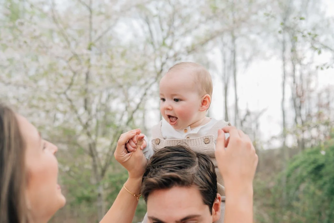 Family Photos During Spring Cherry Blossoms in Greenville, SC