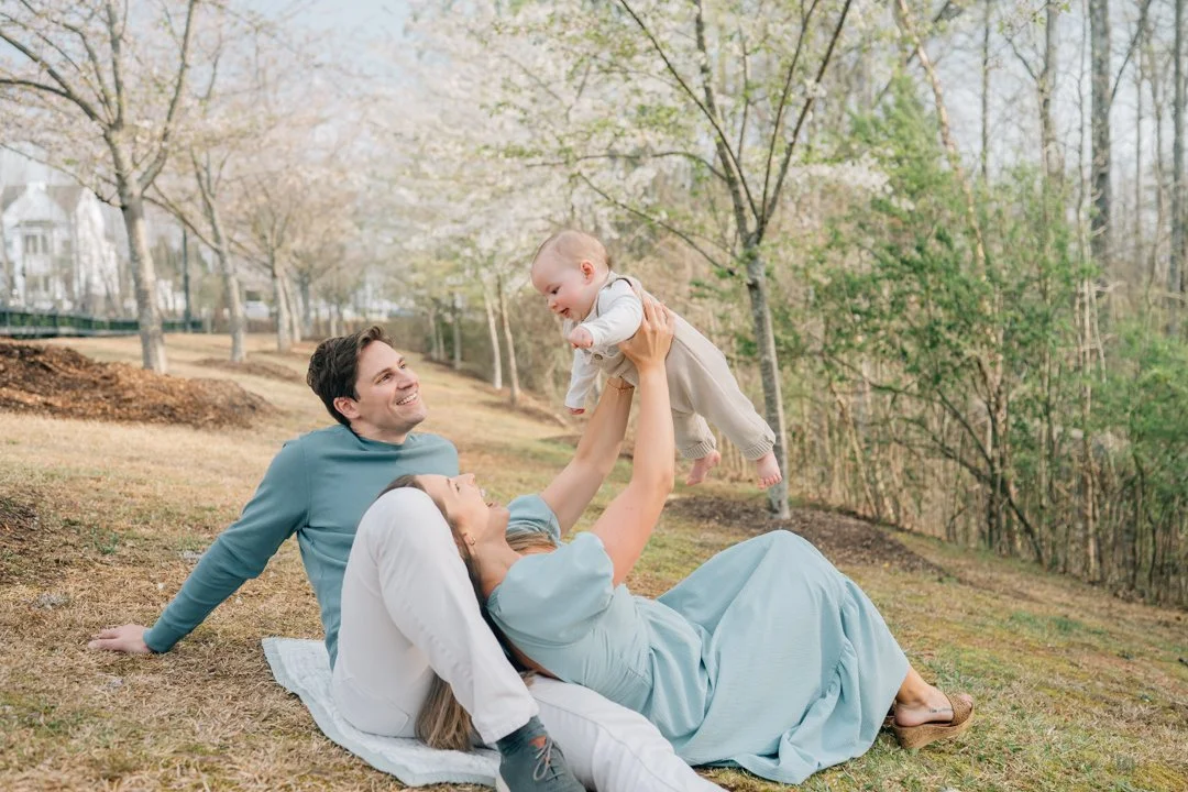 Family Photos During Spring Cherry Blossoms in Greenville, SC