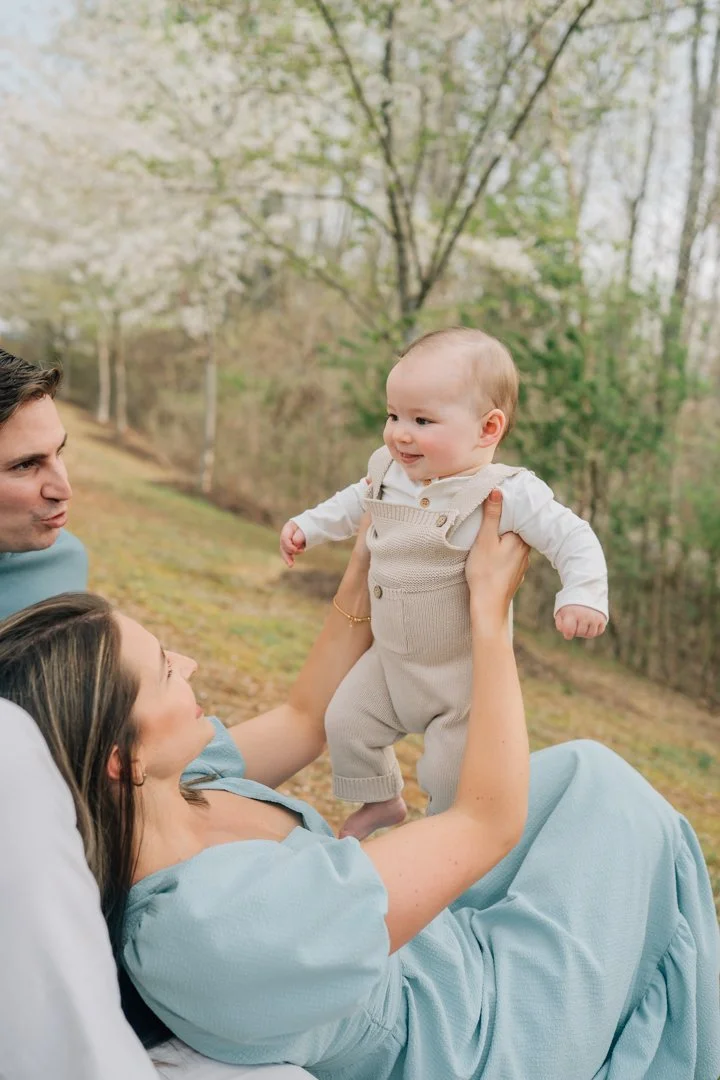 Family Photos During Spring Cherry Blossoms in Greenville, SC
