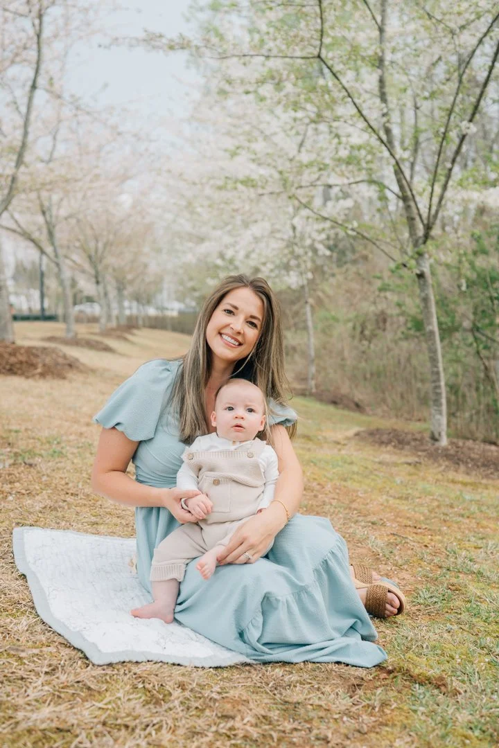 Family Photos During Spring Cherry Blossoms in Greenville, SC