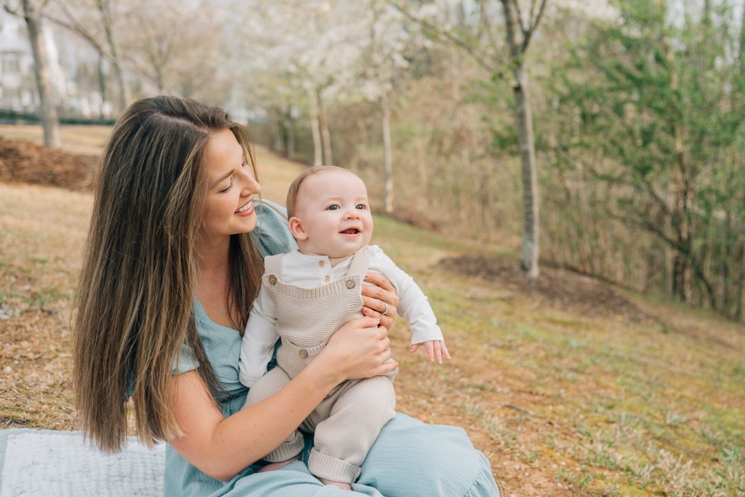 Family Photos During Spring Cherry Blossoms in Greenville, SC