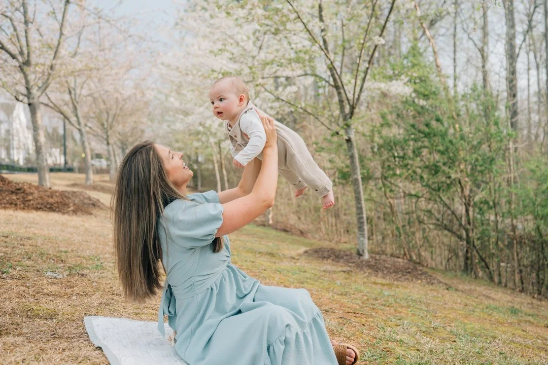 Family Photos During Spring Cherry Blossoms in Greenville, SC