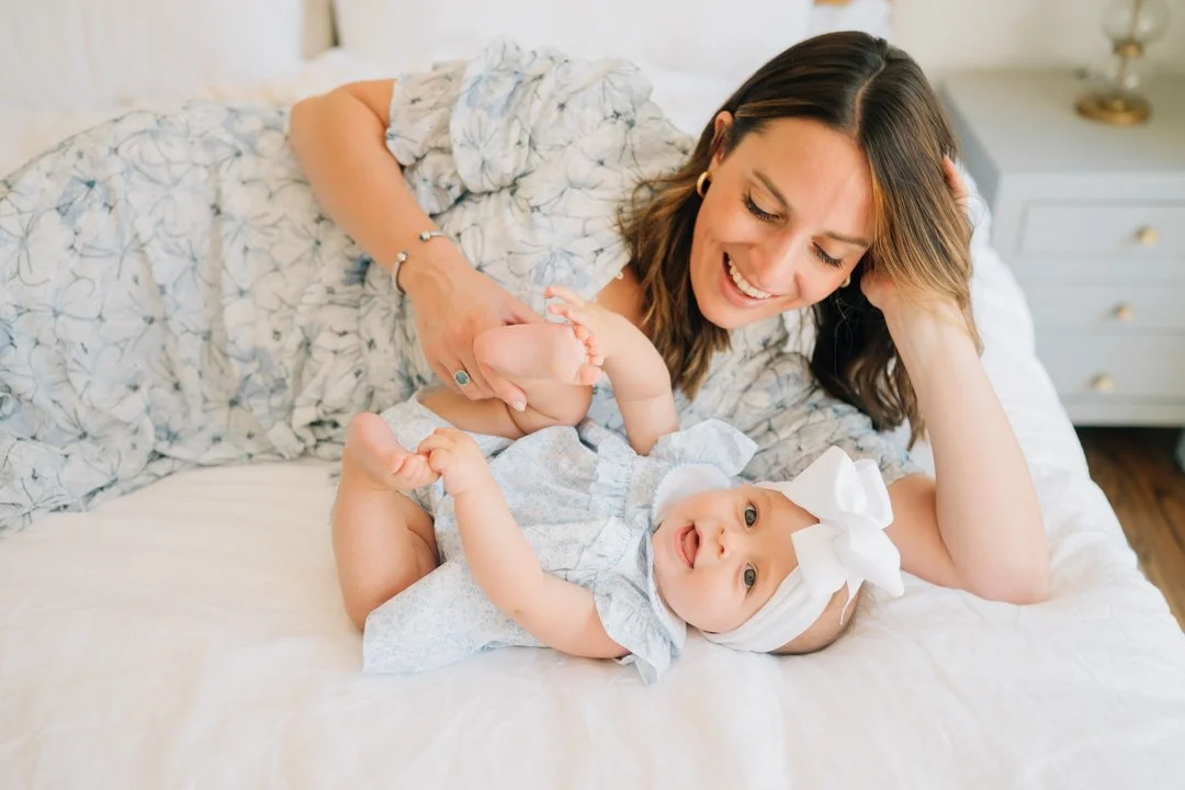 In home six month baby milestone photoshoot in Greenville, SC