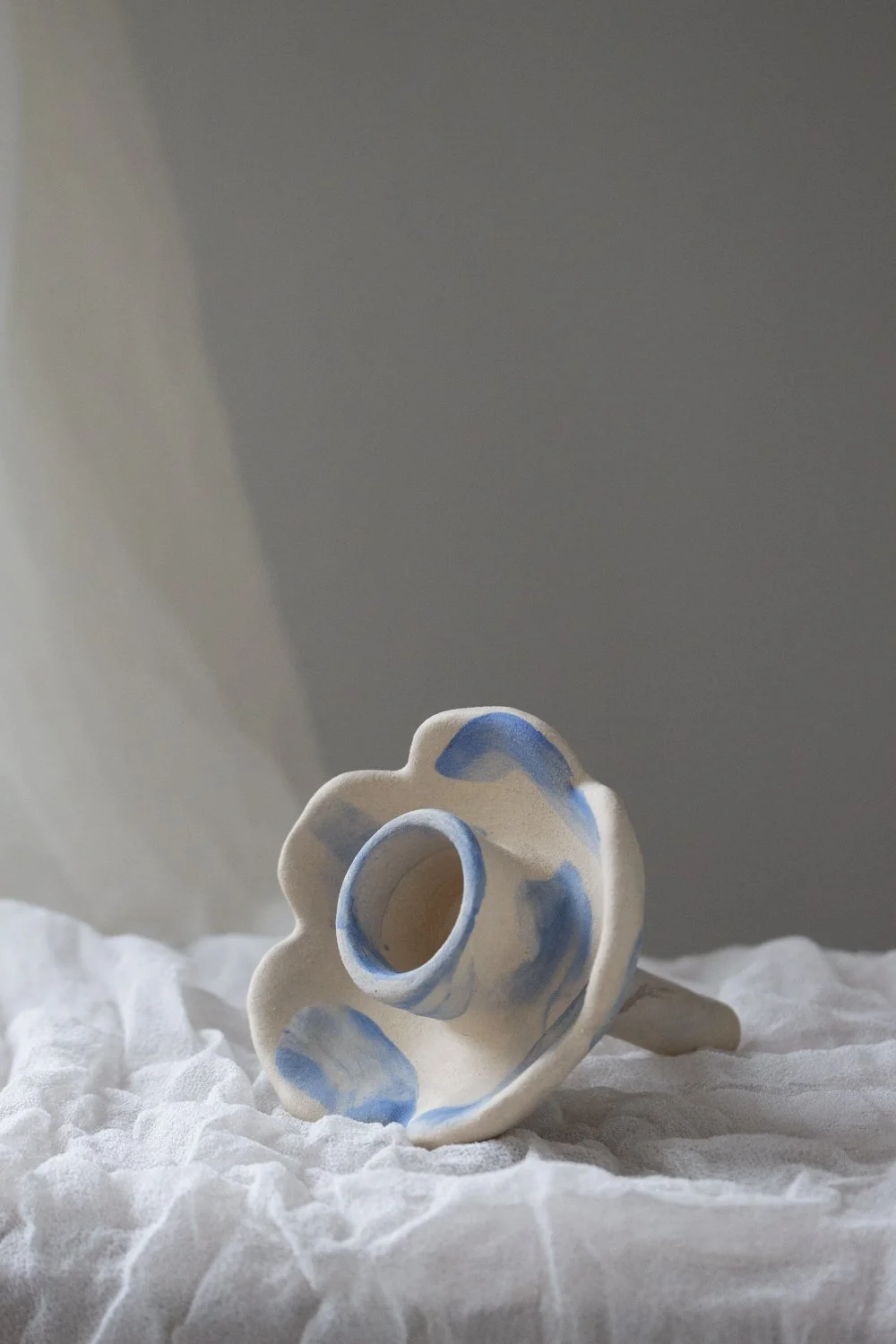 Candleholder Flower for a Wine Bottle Matte Blue