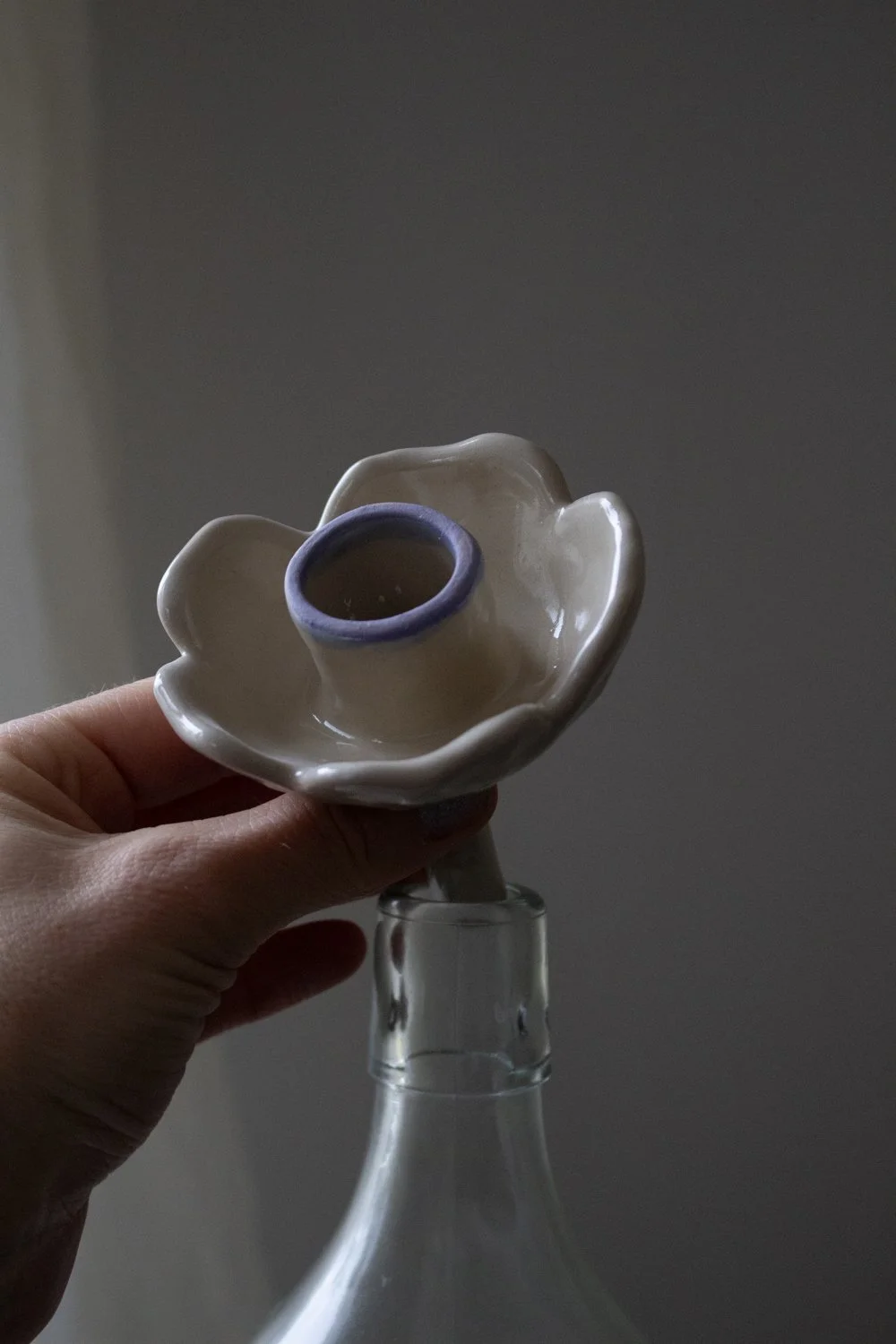 Candleholder Flower for a Wine Bottle Purple Pistil