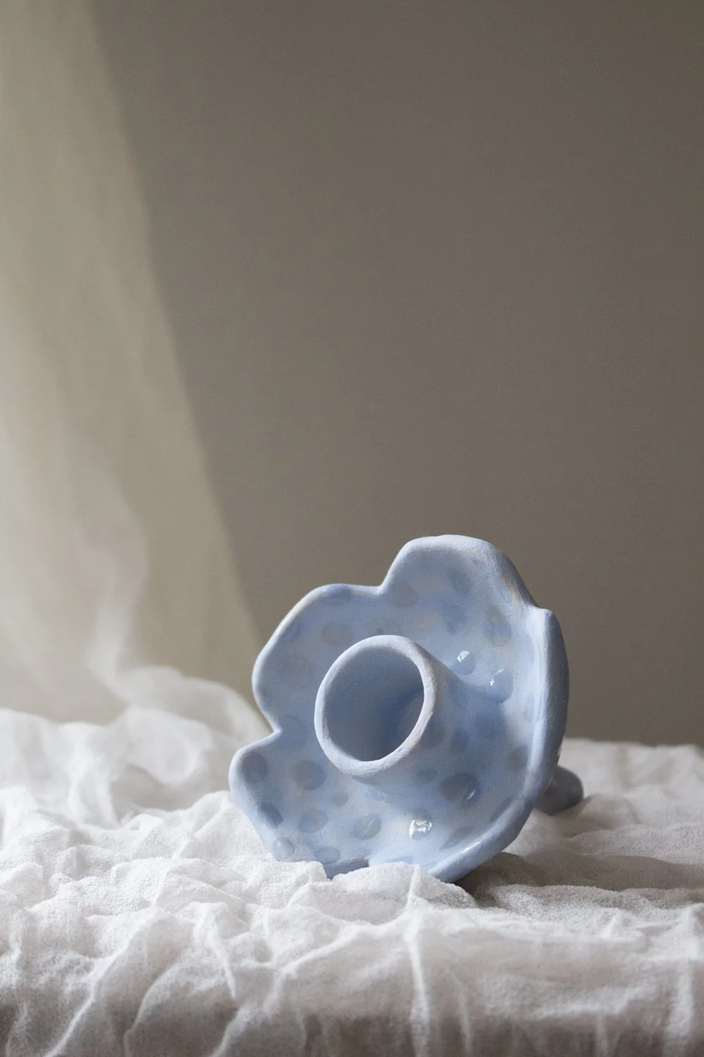 Candleholder Flower for a Wine Bottle Light Blue