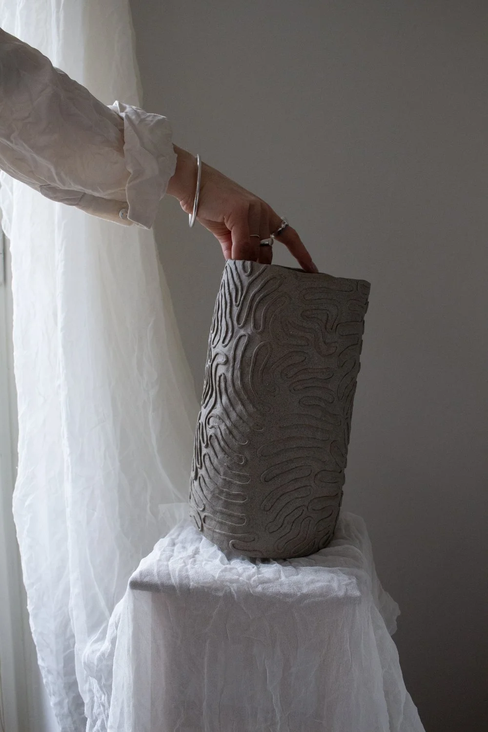 Handmade Cylindrical Vase Sand Beige