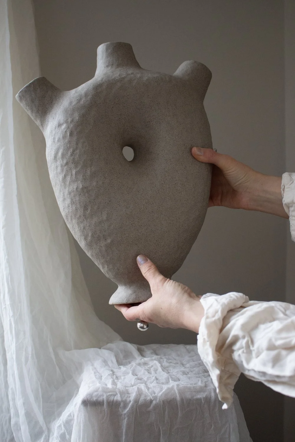 Big Handmade Tulip Vase Sand Beige