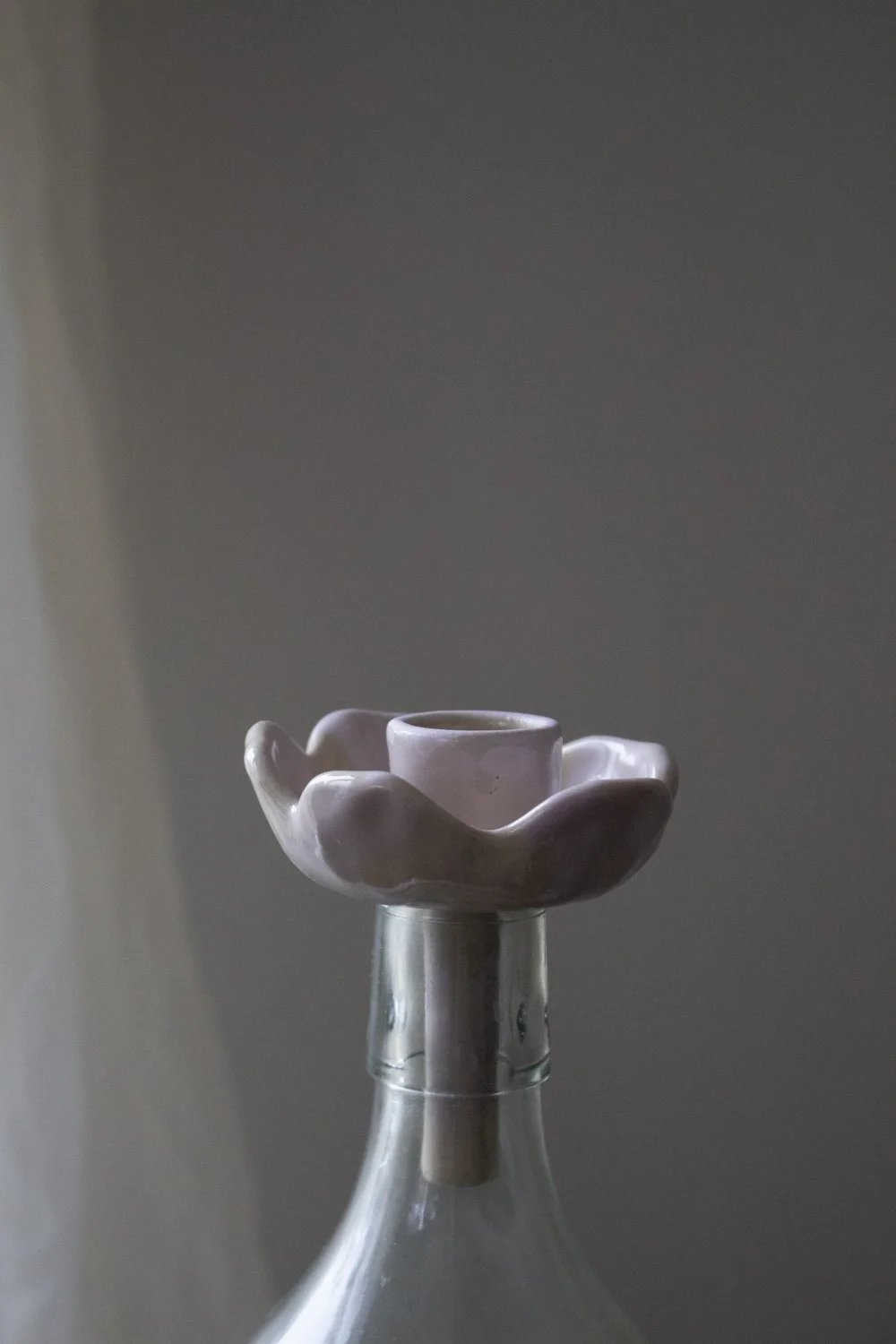 Candleholder Flower for a Wine Bottle Pink Brushstrokes