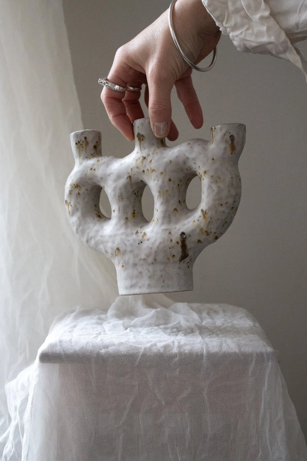 Handmade Candleholder for Three Candles Volcanic Sand