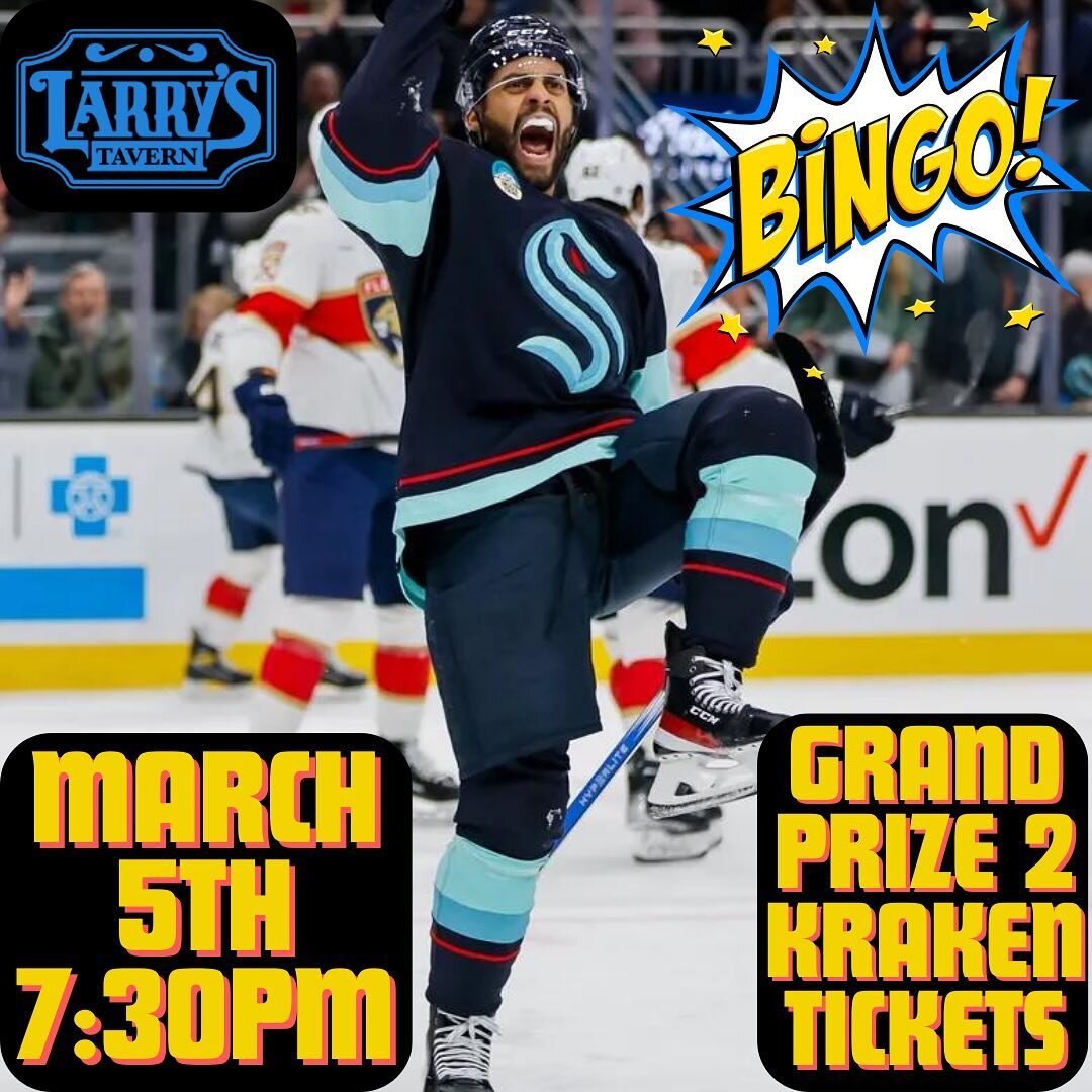 Ok people, next Tuesday is a big night for bingo!! The grand prize for the last round is a pair of tickets to see the Kraken take on the Sabres Monday March 18th!! Bingo starts at 7:30, but get there early to snag a spot!!