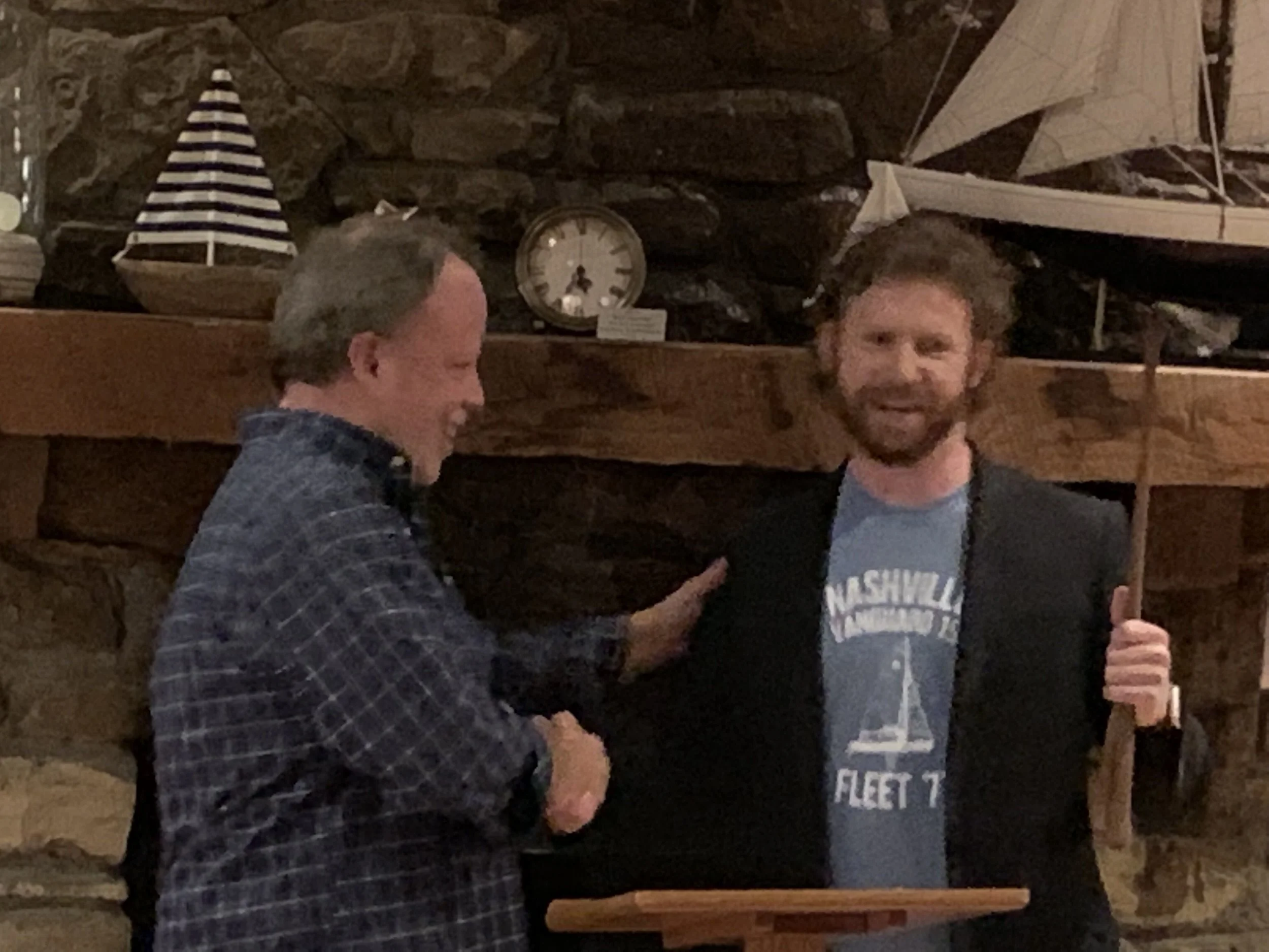 2016-2018 Fleet Captain Jim Milliman passing the torch to 2019 Captain Clint Webb.