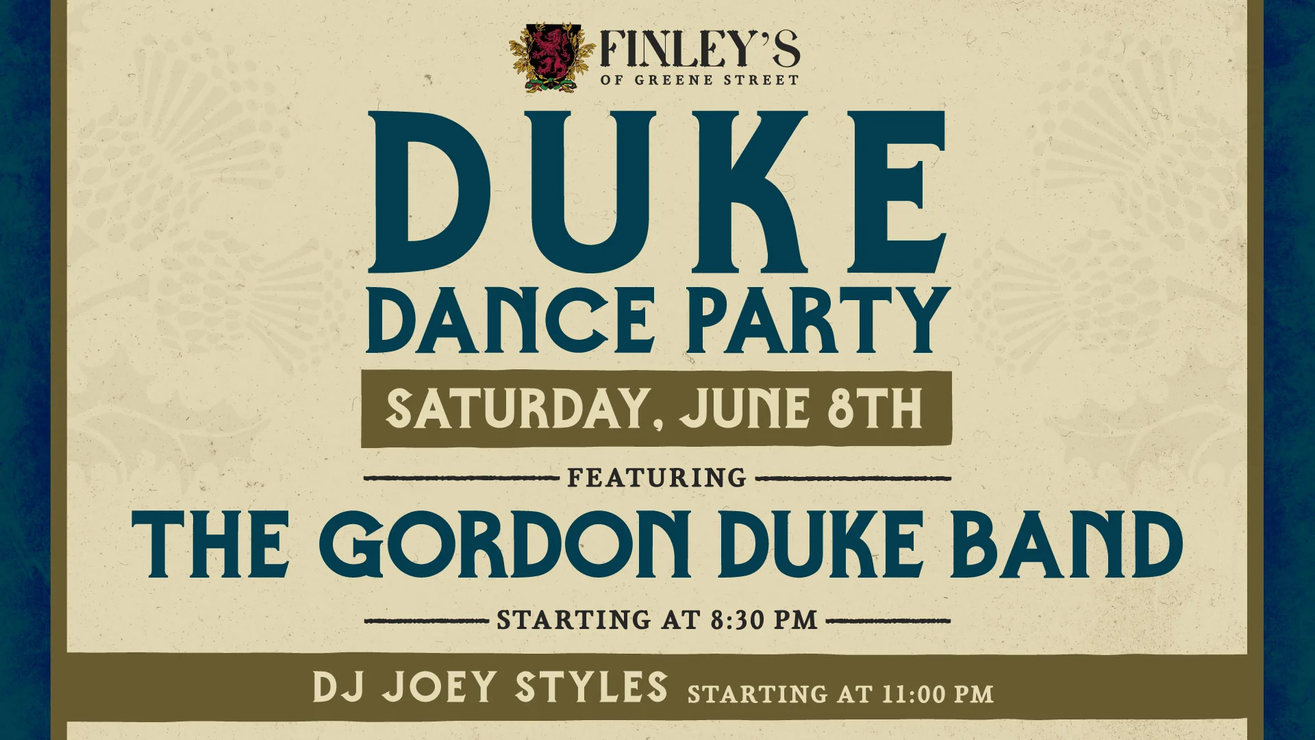 Flyer for Duke Dance Party with the Gordon Duke Band on June 8th at 8:30pm