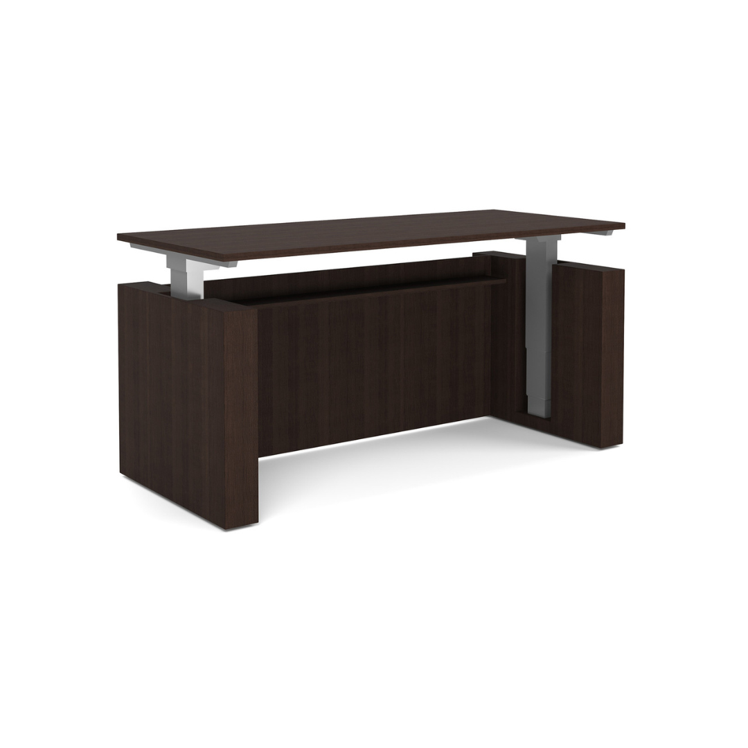 Modern adjustable height executive desk with espresso finish