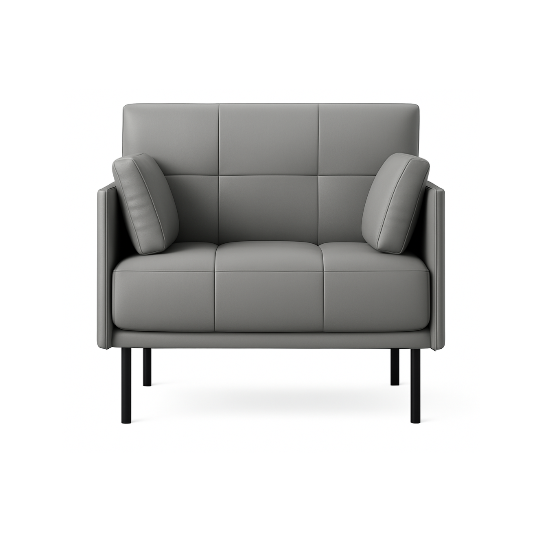 Dallas lounge chair in gray upholstery with black metal legs