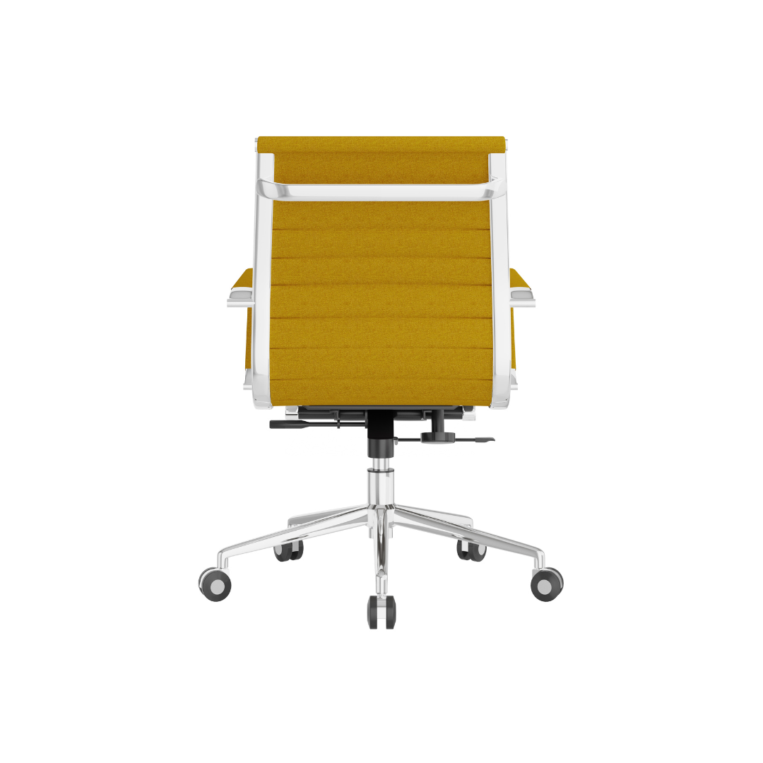 Stylish yellow conference and task chair with ergonomic comfort, aluminum base, and contemporary office design